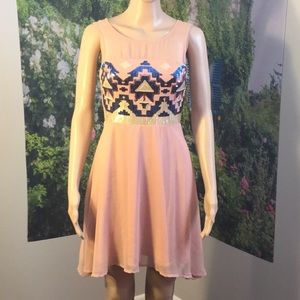 POINT sleeveless salmon sequins sheer lined dress